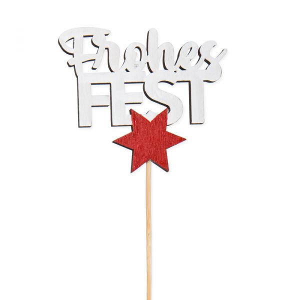 Holz-Stecker "Frohes FEST" 23425 white/red Hauptbild Detail