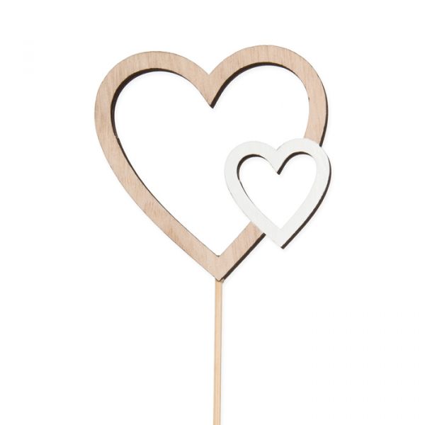 Holz-Stecker "Herzen" ,Pflanzenstecker Blumenstecker cake topper 23469 natural/white Hauptbild Detail