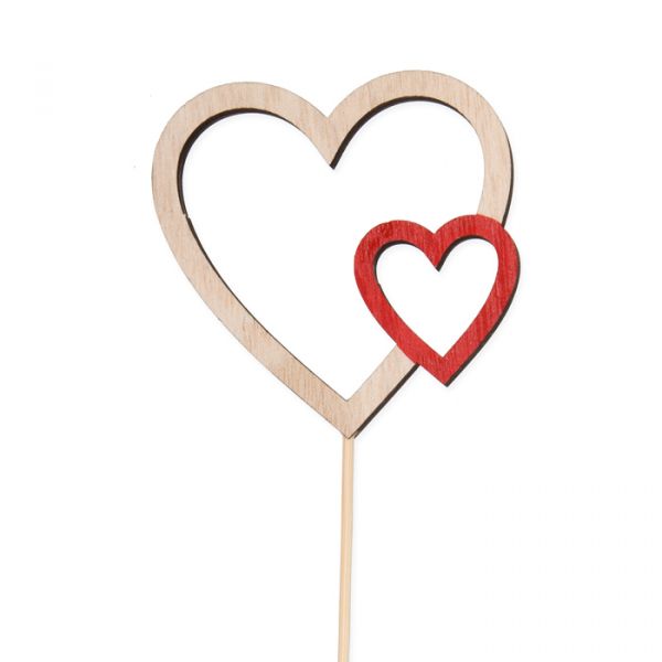 Holz-Stecker "Herzen", Pflanzenstecker Blumenstecker cake topper 23469 natural/red Hauptbild Detail