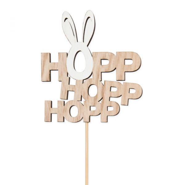 Holz-Stecker "HOPP HOPP HOPP" ,Pflanzenstecker Blumenstecker cake topper 23474 white Hauptbild Detail