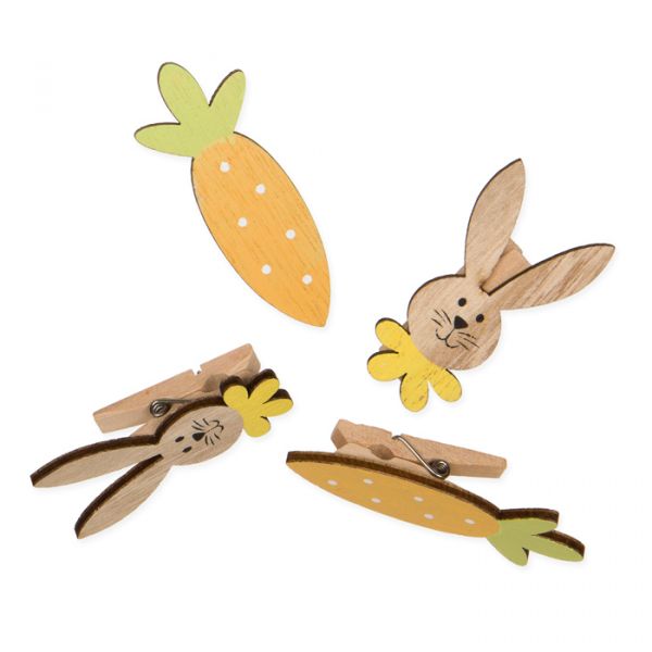Deko-Holzklammern "Hasen/Möhren", Osterdeko 23475 orange/green/yellow/natural Hauptbild Listing