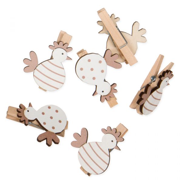 Deko-Holzklammern "Hennen", Hühner / Osterdeko 23477 white/brown Hauptbild Listing