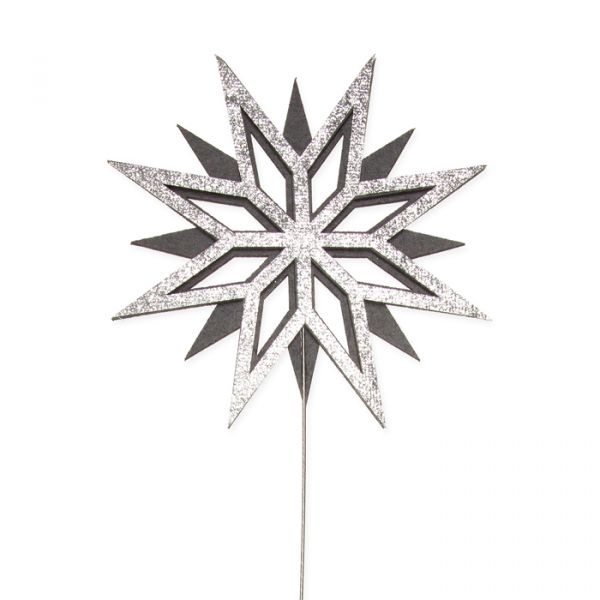 Pflanzenstecker "Glitter-Stern", Blumenstecker, Outdoor-Stecker 23490 silver glitter/grey Hauptbild Detail