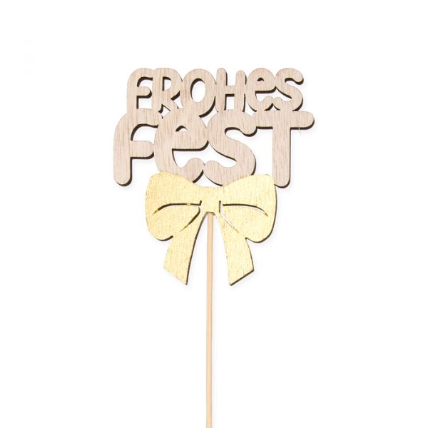 Holz-Stecker "FOHES FEST" 23492 natural/gold Hauptbild Detail