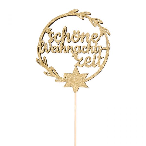Holz Stecker "schöne Weihnachtszeit" 23494 gold glitter Hauptbild Detail