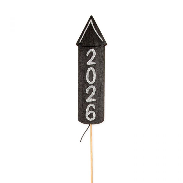 Holz-Stecker "Rakete 2026", Silvesterdeko 23503 black/silver glitter Hauptbild Detail