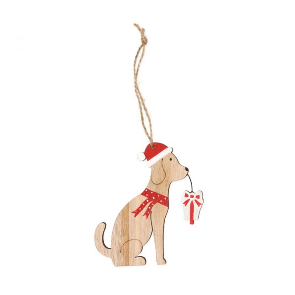 Holz-Hänger "Hund", Weihnachtsanhänger 23519 natural/red/white Hauptbild Detail