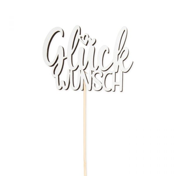 Holz-Stecker "GlückWUNSCH", cake topper, Blumenstecker, Pflanzenstecker 23538 white Hauptbild Detail