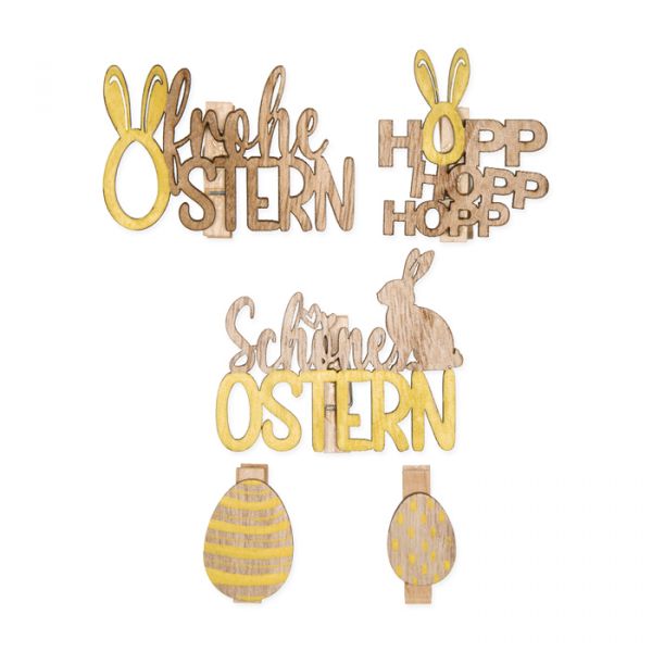 Deko-Holzklammern Set "Ostern" 23551 yellow/natural Hauptbild Detail