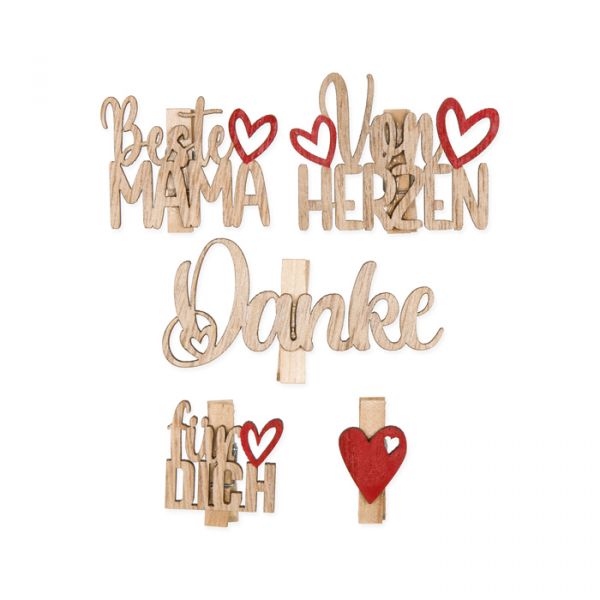 Deko-Holzklammern Set "Muttertag" 23552 red/natural Hauptbild Detail