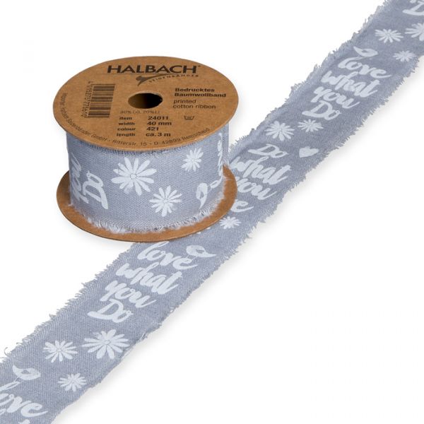 Bedrucktes Baumwollband "Schrift" 24011 dusky blue/white Hauptbild Listing