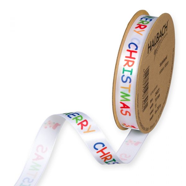 Satinband "MERRY CHRISTMAS", Geschenkband 24021 white Hauptbild Listing