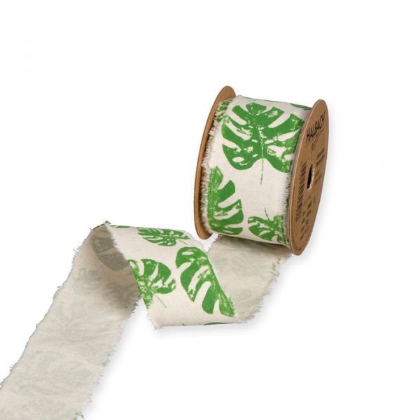 Bedrucktes Baumwollband "Monstera" 24028 linen/green Hauptbild Listing