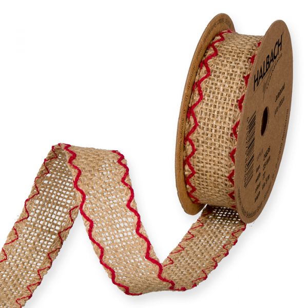 Juteband mit bestickten Kanten 24036 natural/red Hauptbild Listing