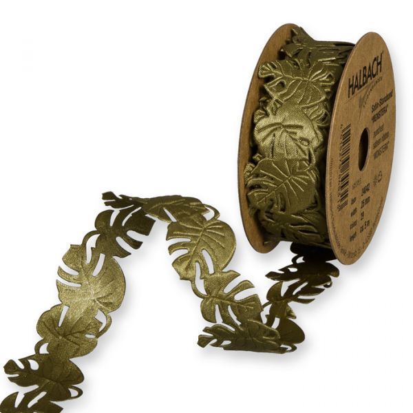 Satin-Stanzband "Monstera" 24042 olive green Hauptbild Listing