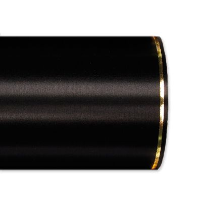 Schnittsatin / farbig mit Randstreifen in hochglänzendem Gold black Hauptbild Detail