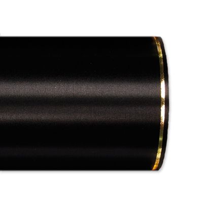 Schnittsatin / farbig mit Randstreifen in hochglänzendem Gold 2501 black Hauptbild Detail