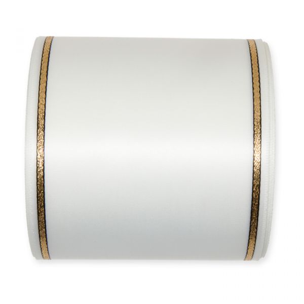 Satinband festkantig weiß white/gold Hauptbild Detail