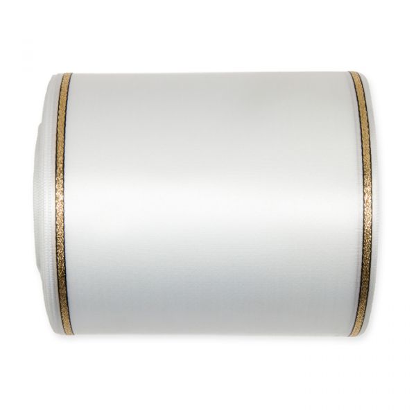 Satinband festkantig weiß 2701 white/gold Hauptbild Detail