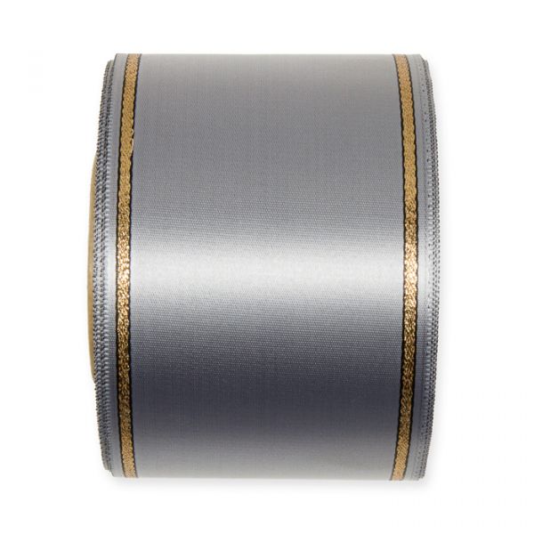 Satinband festkantig 2702 grey/gold Hauptbild Detail