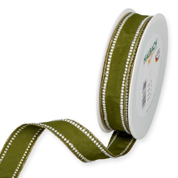 Dekorationsband "Effektstreifen" 2866 olive green/white/gold Hauptbild Listing