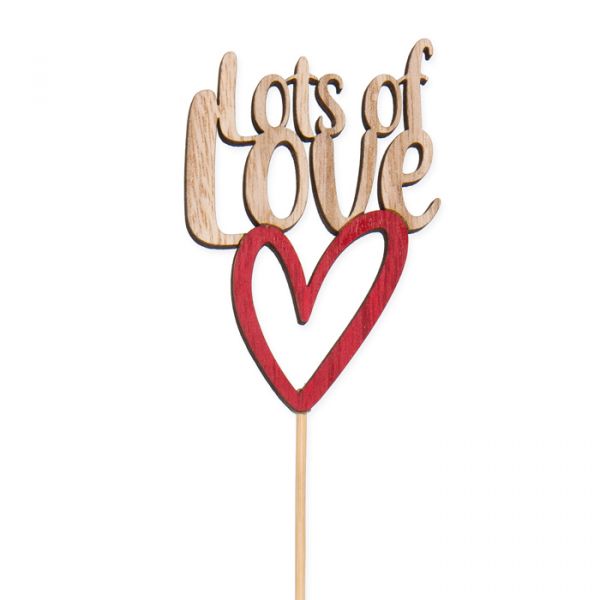 Holz-Stecker "Lots of Love" ,Pflanzenstecker Blumenstecker cake topper 28801 natural/red Hauptbild Detail