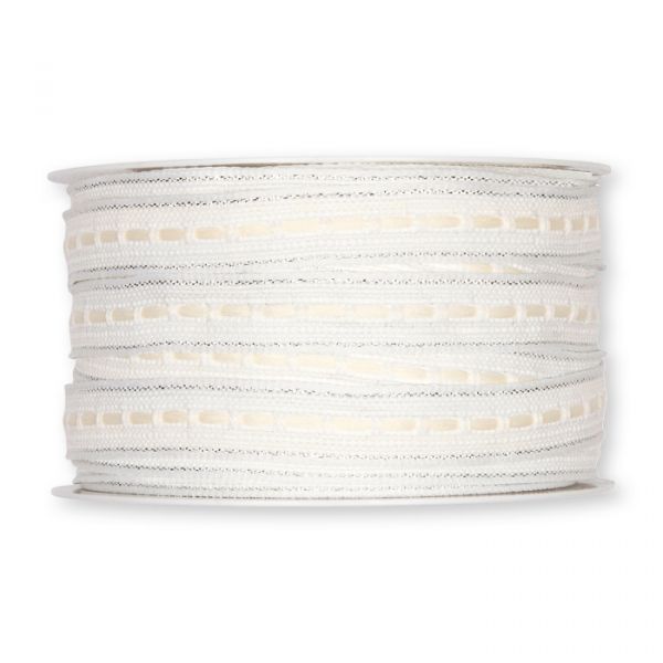 Strukturband mit Steppstreifen formbare Drahtkante 2915 white/silver Hauptbild Detail