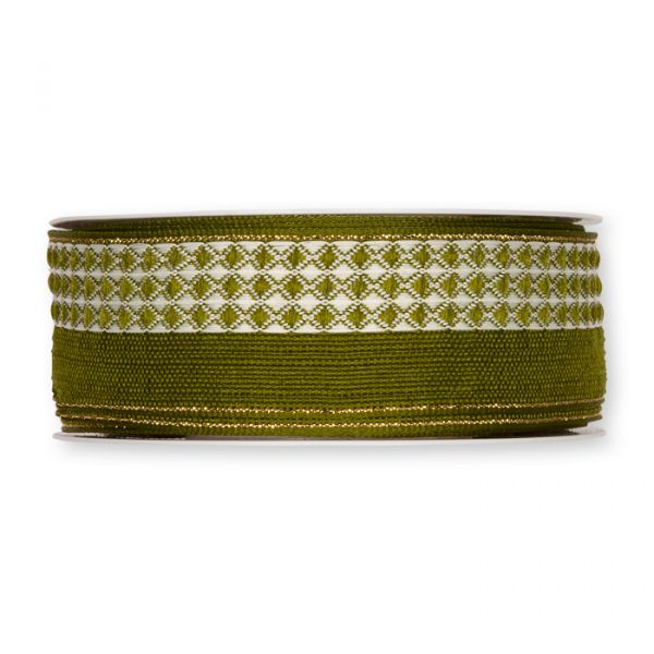 Streifenband "Piqué" formbare Drahtkante 2919 reed green/white/gold Hauptbild Detail