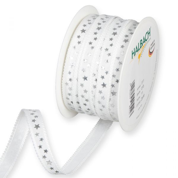 Druckband "Sternchen" Baumwoll-Optik / feine Bogenkanten 311 white/silver Hauptbild Listing