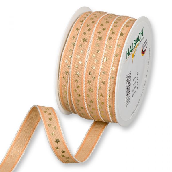 Druckband "Sternchen" Baumwoll-Optik / feine Bogenkanten 311 apricot/cream/gold Hauptbild Listing