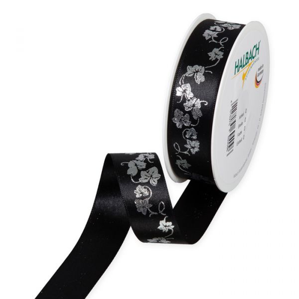 Satin-Druckband "Efeu" 3189 black/silver Hauptbild Listing