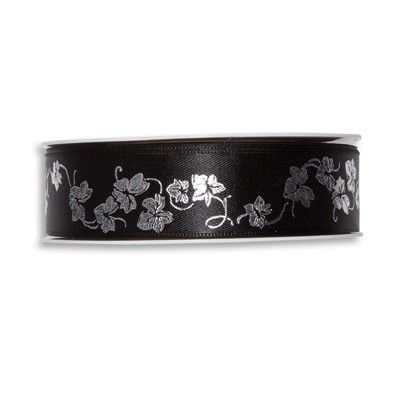 Satin-Druckband "Efeu" black/silver Hauptbild Detail