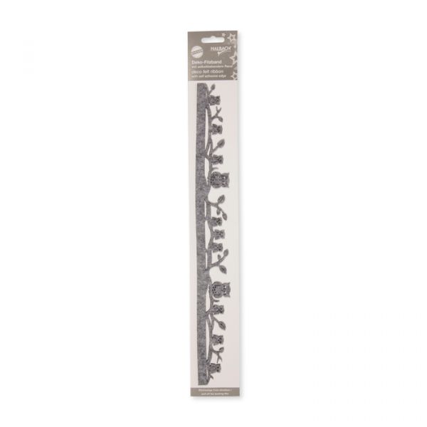 Filzband "Eulen" mit selbstklebendem Rand light grey Hauptbild Detail