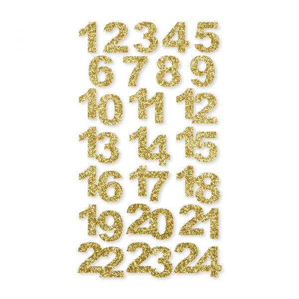 Glitter-Zahlen "Adventskalender 1-24" selbstklebend gold Hauptbild Detail