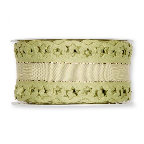 Stanzband "Sterne" drahtverstärkt 3524 pale green/gold Hauptbild Detail