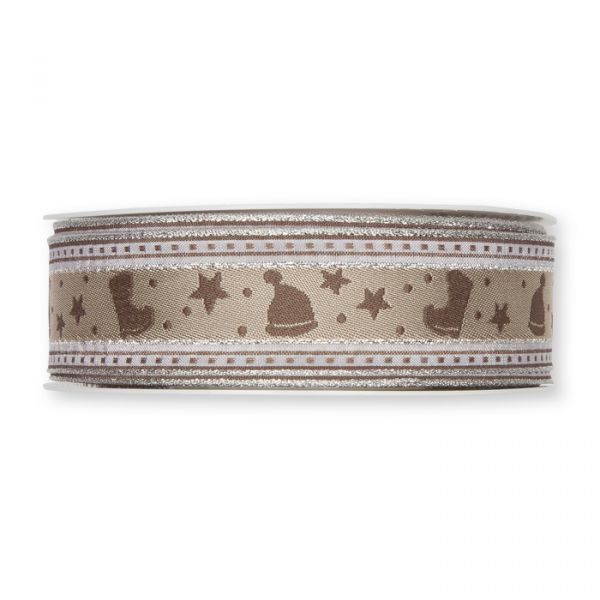 Jacquardband "Nikolaus" 3561 pearl/dusky brown/silver Hauptbild Detail