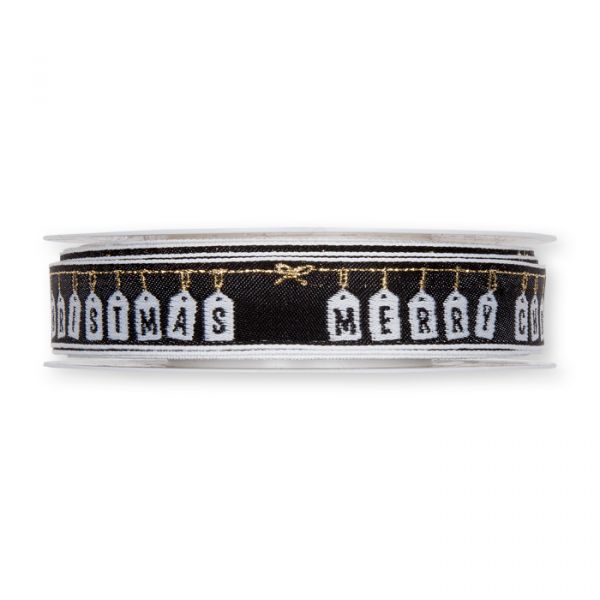 Jacquardband "Merry Christmas" 3563 black/gold Hauptbild Detail