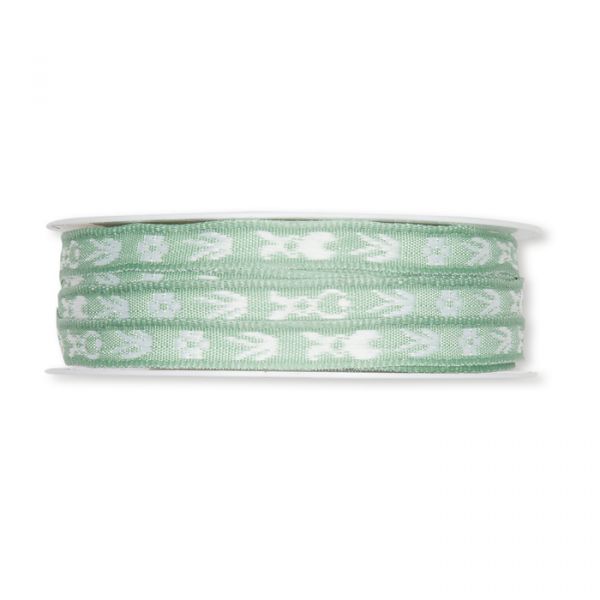 Dekorationsband "Ostern" gewebtes Muster 3616 mint/white Hauptbild Detail