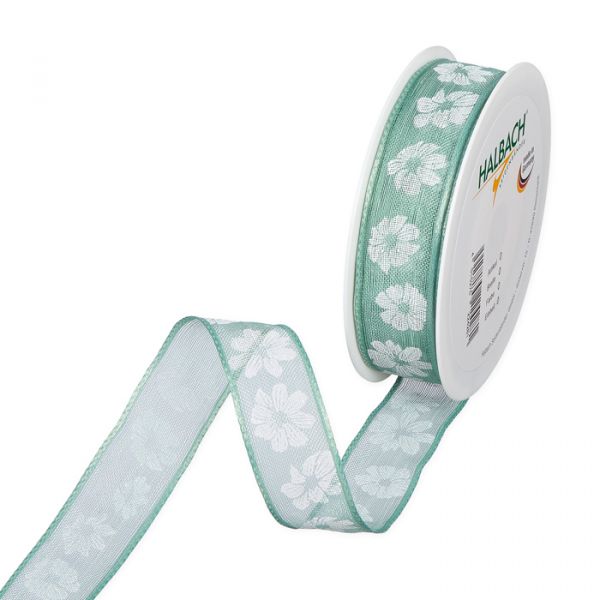 Transparentes Druckband "Blüten" 384 lush mint/white Hauptbild Listing