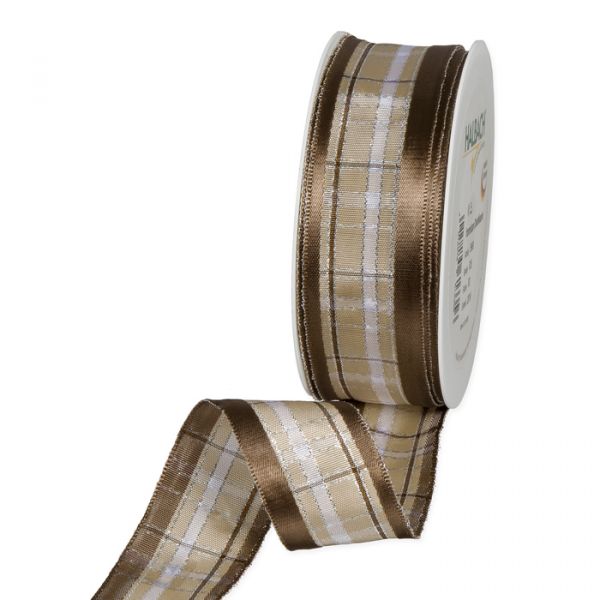 Karoband mit Satinstreifen 3960 dusky brown/pearl/silver Hauptbild Listing