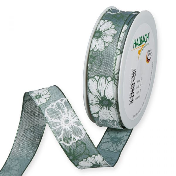 Druckband "Blüten" 397 jade/white Hauptbild Listing