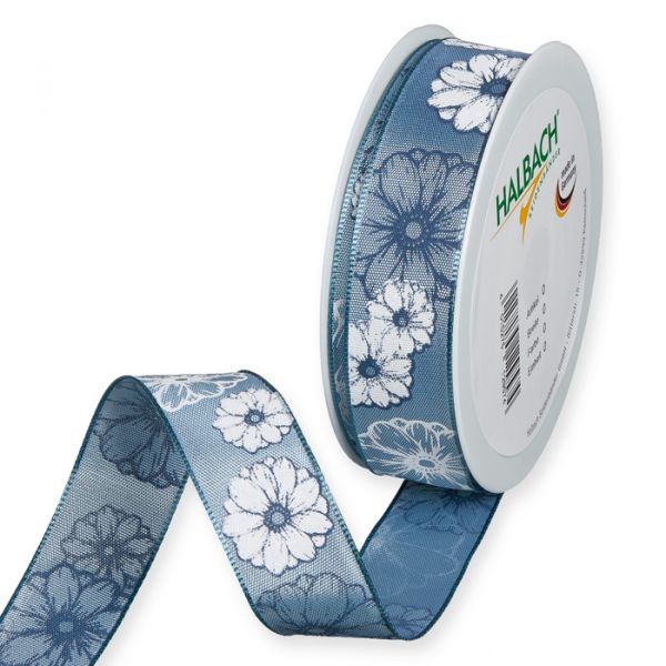 Druckband "Blüten" 397 dusky blue/white Hauptbild Listing