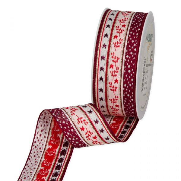 Jacquardband "Weihnachten" 4044 wine red/white/red/gold Hauptbild Listing