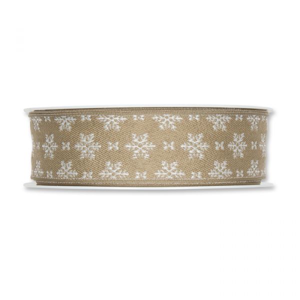 Jacquardband "Schneesterne" 4144 linen/white Hauptbild Detail