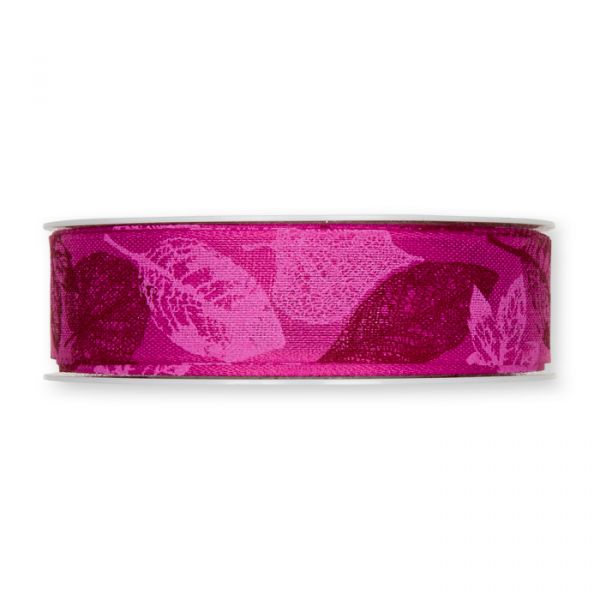 Druckband "Blätter" Baumwoll-Optik pink/wine red Hauptbild Detail
