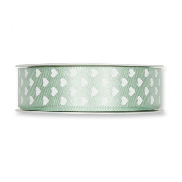 Satin-Druckband "Herzen" mint/white Hauptbild Detail