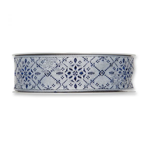 Jacquardband "Ornament" 4355 white/dark blue Hauptbild Detail