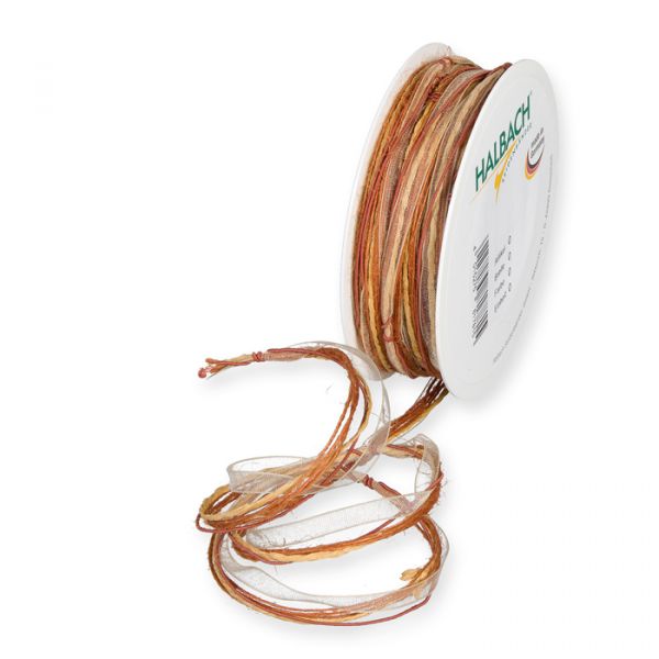 Kordel Materialmix Organzaband, Jutegarn, Polyestergimpe, Papiergarn 4727 cognac/natural Hauptbild Listing