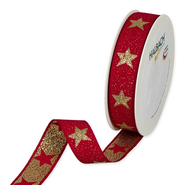 Weihnachtsband "Lurexsterne" 4766 red/gold Hauptbild Listing