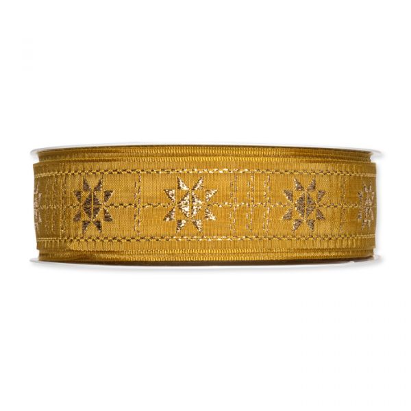 Jacquardband "Stern" formbare Drahtkante 5241 dusky yellow/gold Hauptbild Detail